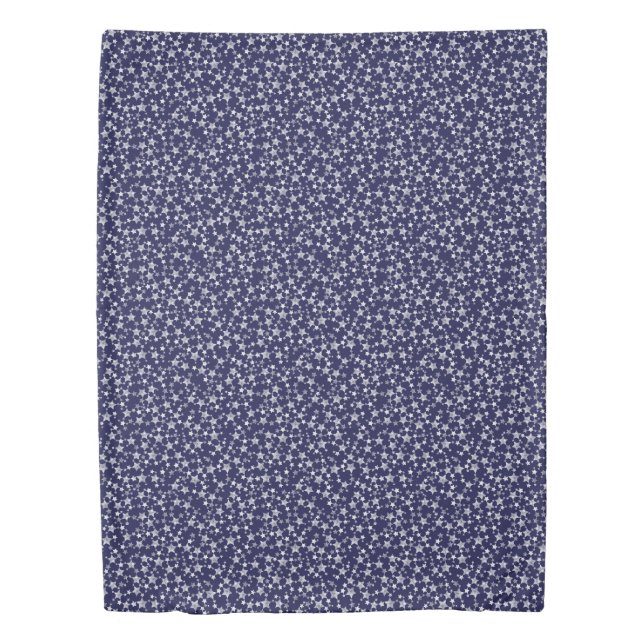 White on Midnight Blue | Lino Print Stars Pattern Duvet Cover (Front)