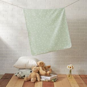 White on Mint Green Lino Print Stars Pattern Baby Blanket
