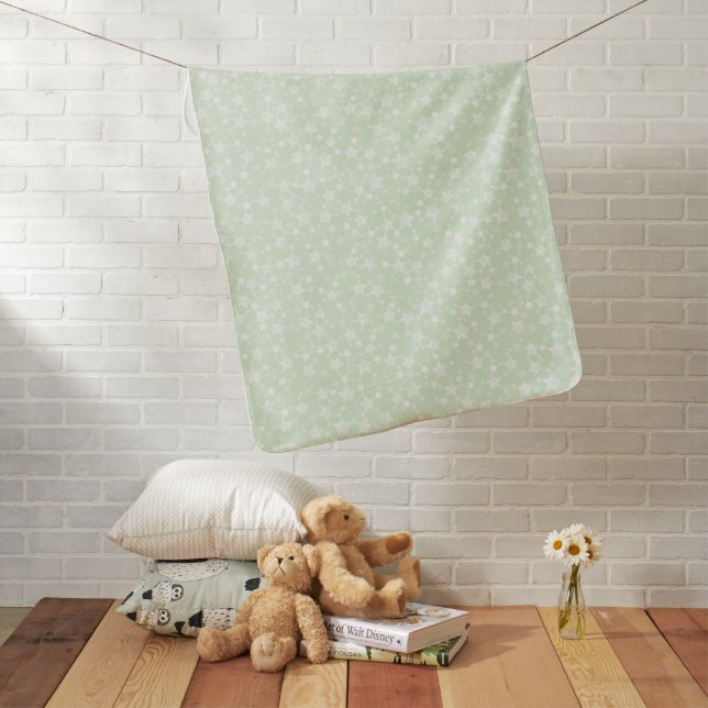 White on Mint Green | Lino Print Stars Pattern Baby Blanket (In Situ)
