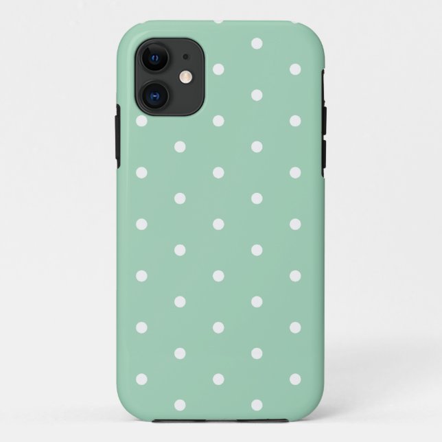 White on Mint Polka Dots Case-Mate iPhone Case (Back)