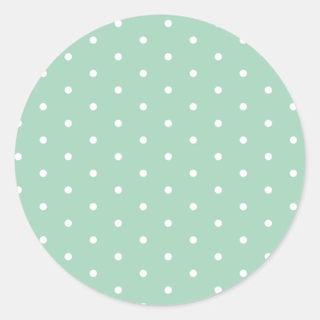 White on Mint Polka Dots Classic Round Sticker (Front)