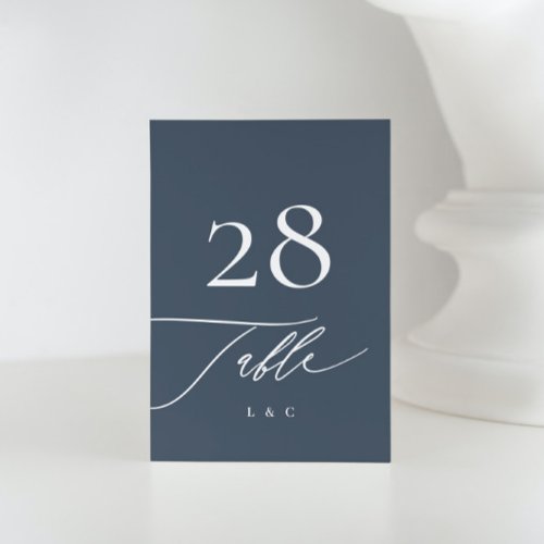White on Navy Blue  Calligraphy Modern Wedding Table Number