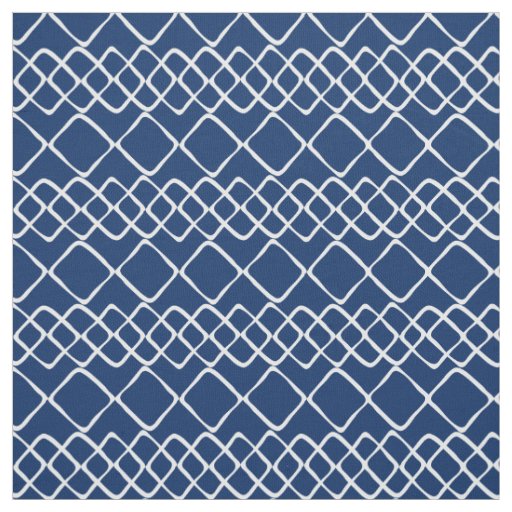 White on Navy Blue Diamond Tiles Fabric