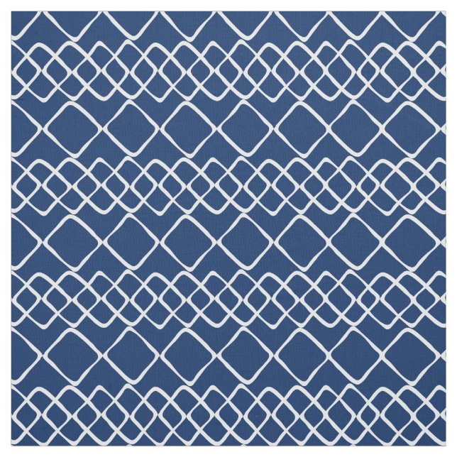 White on Navy Blue Diamond Tiles Fabric (Swatch)