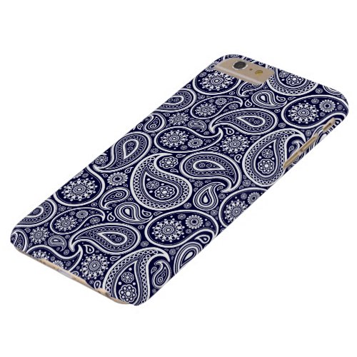 White On Navy Blue Retro Paisley Pattern Barely There iPhone 6 Plus Case