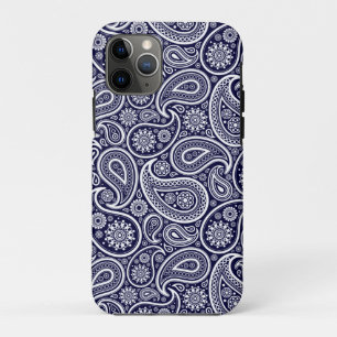 White On Navy Blue Retro Paisley Pattern iPhone 11 Pro Case