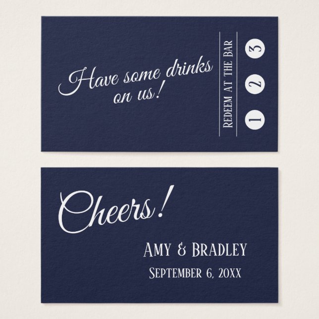 White on Navy, Modern 3-Punch Drink Tickets (Front & Back)