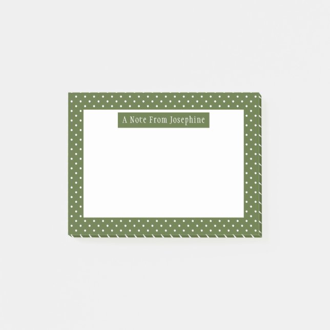 White On Olive Green Polka Dots Pattern And Text Post-it Notes (Front)