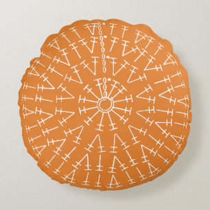 White on Orange Crochet Chart Round Pillow