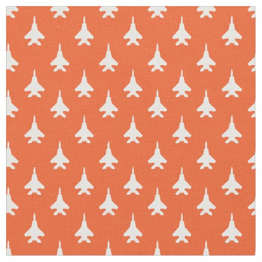 White on Orange F-15 Eagle Fighter Jet Pattern Fabric