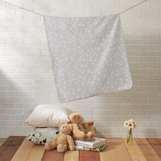 White on Pale Gray | Lino Print Stars Pattern Baby Blanket (In Situ)