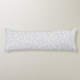 White on Pale Gray   Lino Print Stars Pattern Body Pillow