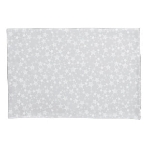 White on Pale Gray Lino Print Stars Pattern Pillow Case