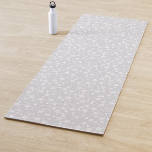White on Pale Gray  Lino Print Stars Pattern Yoga Mat