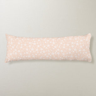 White on Peach/Apricot Lino Print Stars Pattern Body Pillow