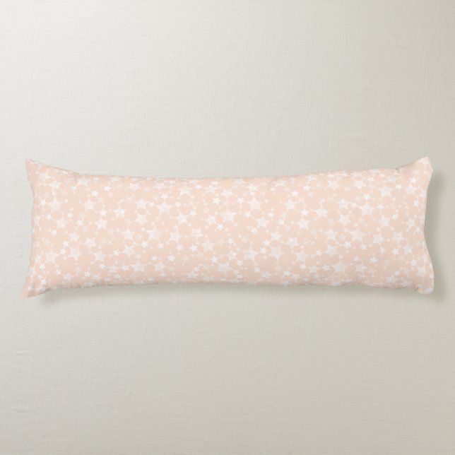 White on Peach/Apricot | Lino Print Stars Pattern Body Pillow (Front)