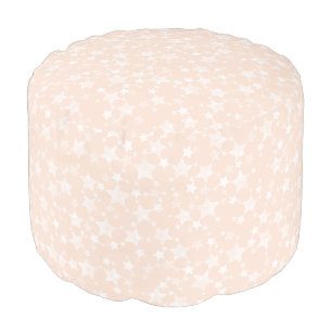 White on Peach/Apricot Lino Print Stars Pattern Pouf