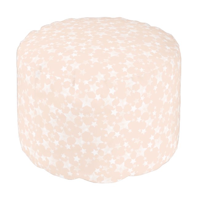 White on Peach/Apricot | Lino Print Stars Pattern Pouf (Angled Back)