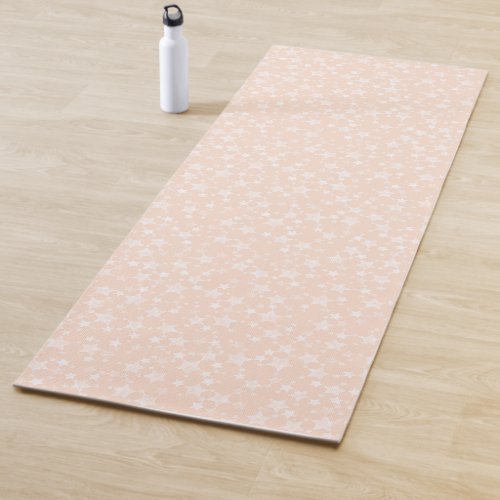 White on PeachApricot  Lino Print Stars Pattern Yoga Mat
