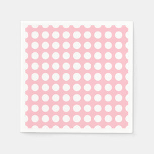 White on Pink Large Horizontal Polka Dots Paper Napkins