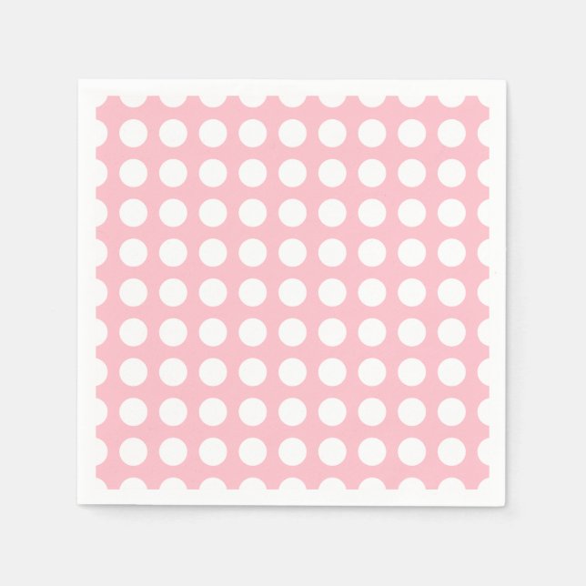 White on Pink Large Horizontal Polka Dots Paper Napkins (Front)