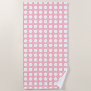 White on Pink Large Size Horizontal Polka Dots Beach Towel