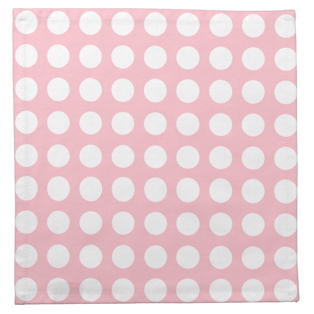 White on Pink Large Size Horizontal Polka Dots Cloth Napkin (Front)