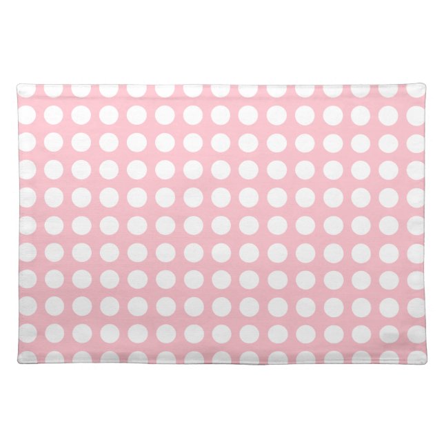 White on Pink Large Size Horizontal Polka Dots Cloth Placemat (Front)