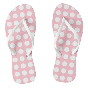 White on Pink Large Size Horizontal Polka Dots Flip Flops