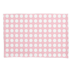 White on Pink Large Size Horizontal Polka Dots Pillow Case