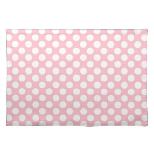 White on Pink Large Size Polka Dots Cloth Placemat