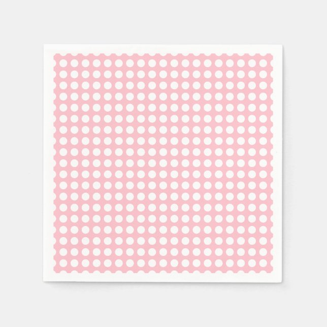 White on Pink Medium Horizontal Polka Dots Paper Napkins (Front)