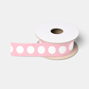 White on Pink Medium Size Horiz. Polka Dots Ribbon