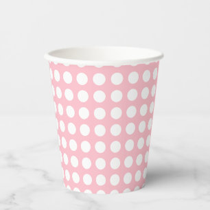 White on Pink Medium Size Horizontal Polka Dots Paper Cups