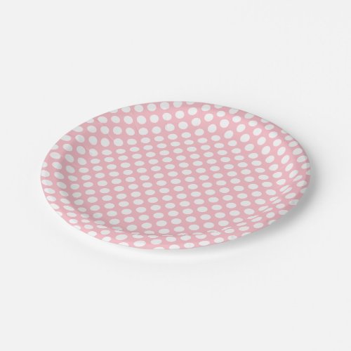 White on Pink Medium Size Polka Dots Paper Plates
