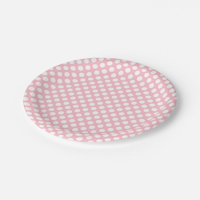 White on Pink Medium Size Polka Dots Paper Plates (Angled)