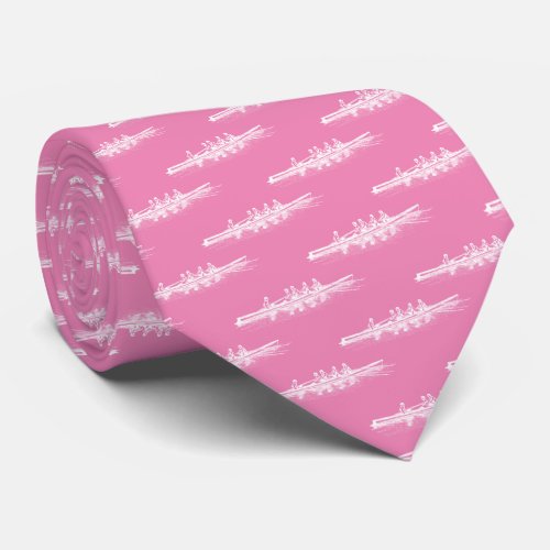 White on Pink Rowing Rowers Crew Team Water Sports Neck Tie