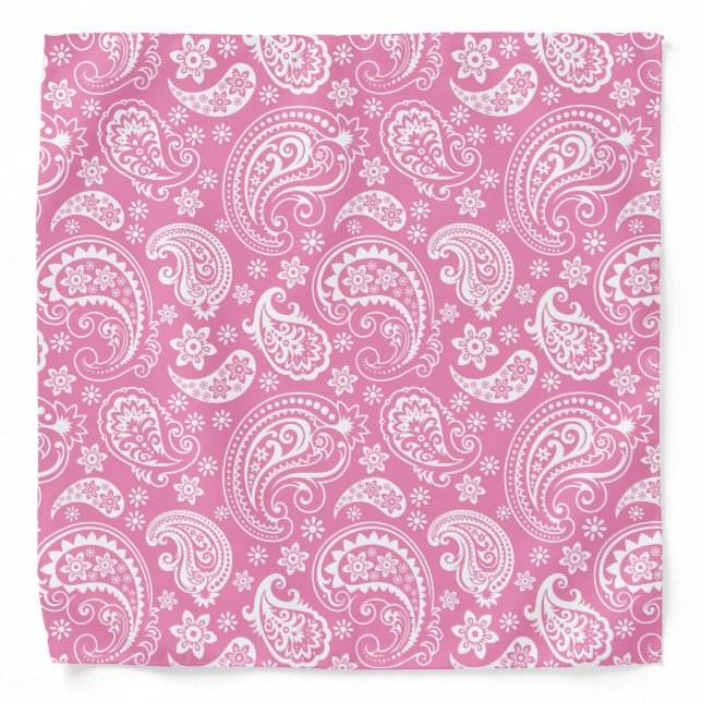 White on pink vintage paisley pattern bandana (Front)