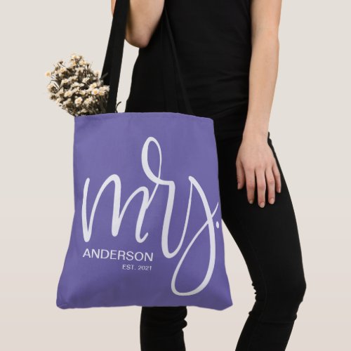 White on Purple personalized Mrs ESTABLISHED  Tote Bag