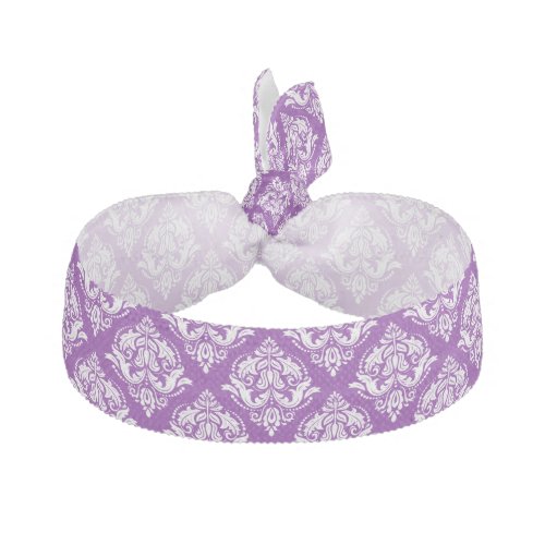 White On Purple Vintage Floral Pattern Ribbon Hair Tie