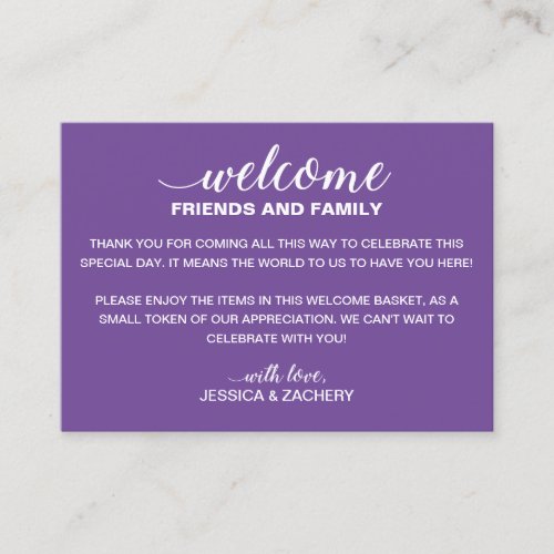 White On Purple Wedding Welcome Gift Bag Basket Place Card