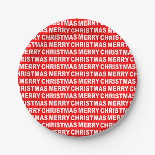 White on Red Christmas Typography Paper Plates