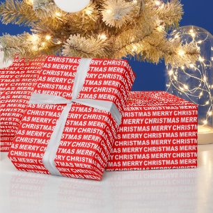 White on Red Christmas Typography Wrapping Paper