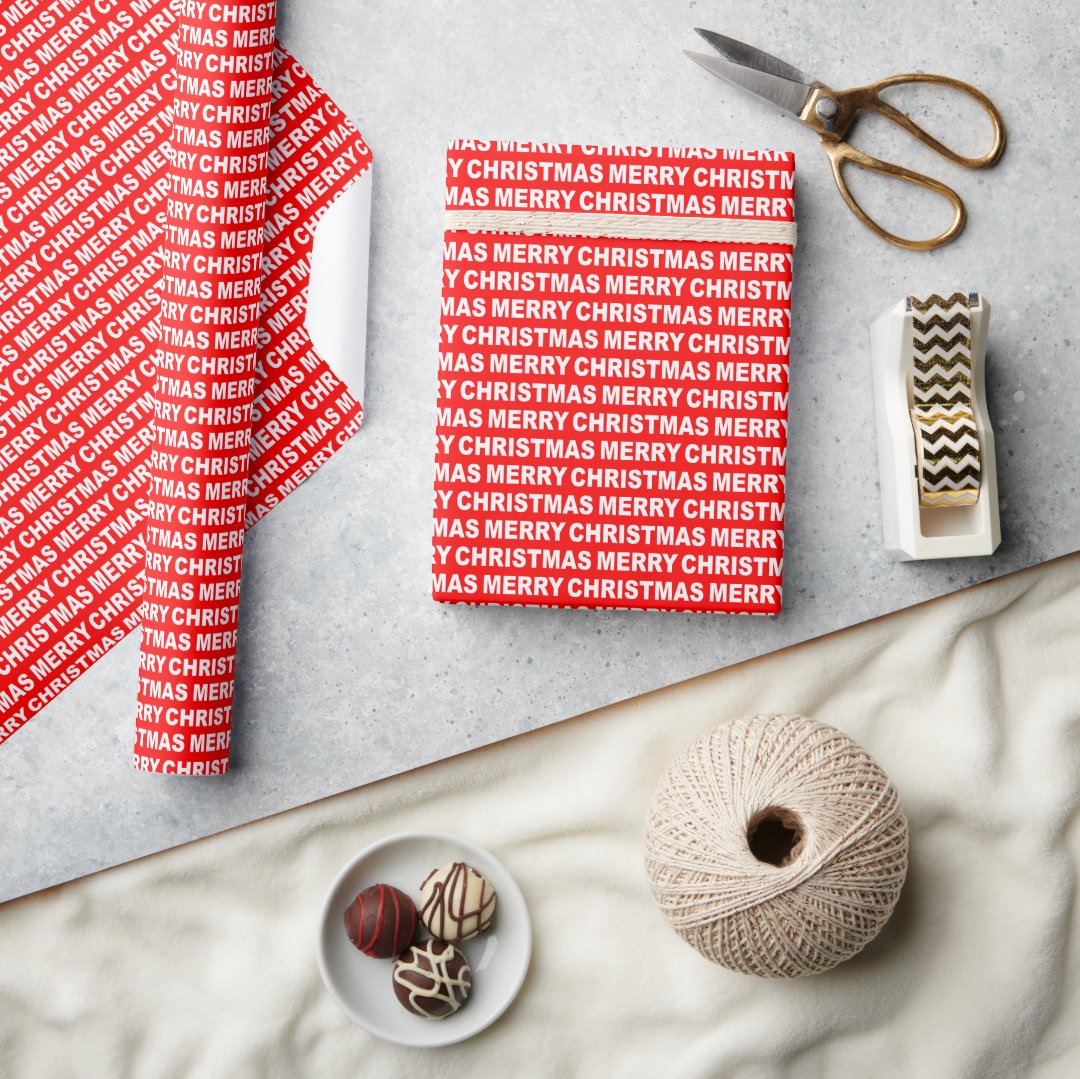 Red Christmas Typography Wrapping Paper