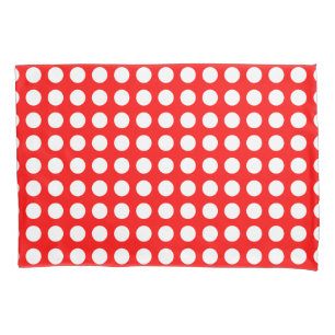 White on Red Large Size Horizontal Polka Dots Pillow Case