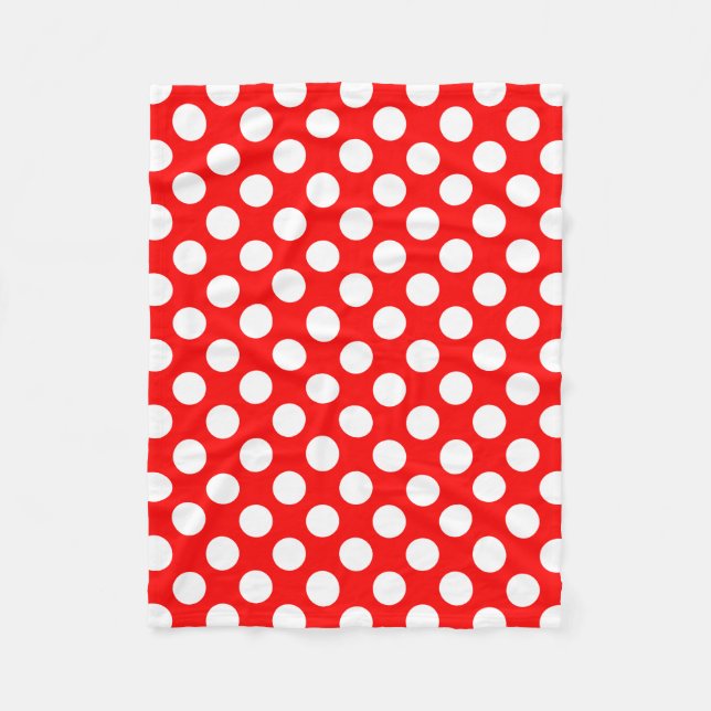White on Red Large Size Polka Dots Fleece Blanket (Front)