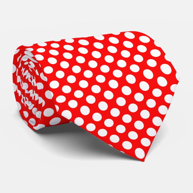 White on Red Large Size Polka Dots Neck Tie (Rolled)