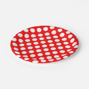 White on Red Large Size Polka Dots Paper Plates