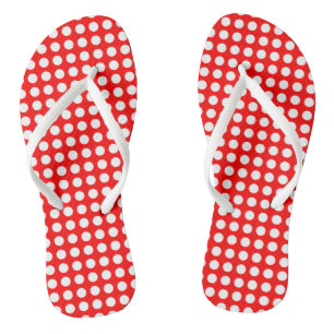 White on Red Medium Size Horizontal Polka Dots Flip Flops