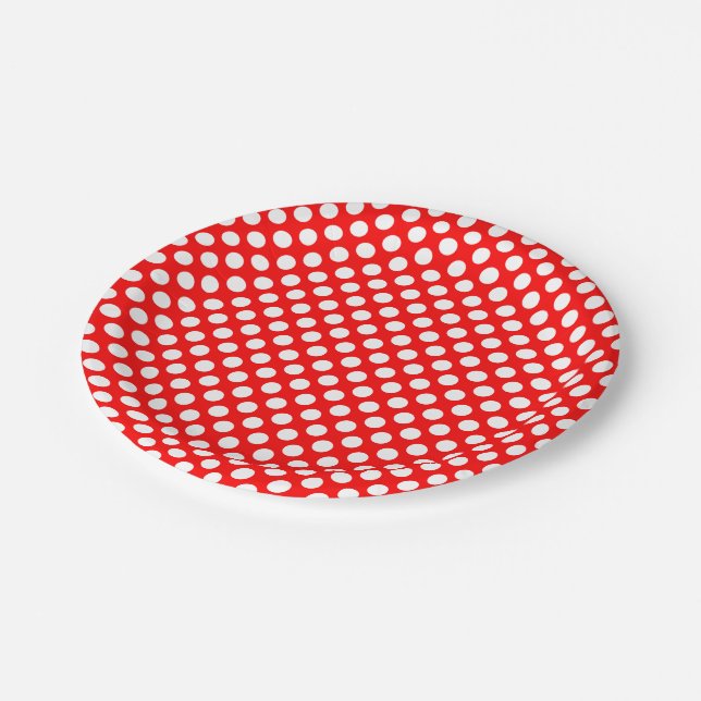 White on Red Medium Size Polka Dots Paper Plates (Angled)